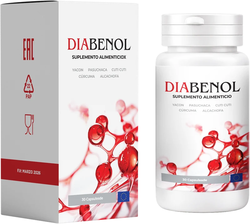 Diabenol: caja con frasco de 30 cápsulas